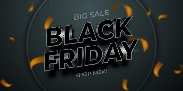 Black friday benner template promotion mit bearbeitbaren texteffekten im 3d-stil, vektor eps