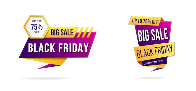 Black Friday Big Sale Element Banner verwenden Kombination lila rosa und orange gelb Farbverläufe Farbe.
