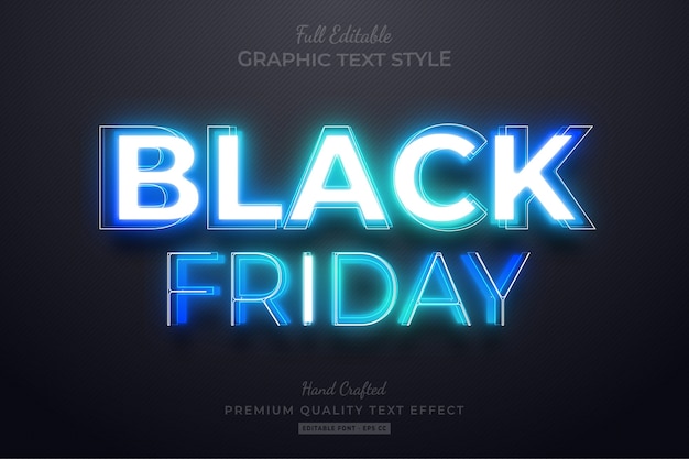 Black friday blue neon bearbeitbarer textstil-effekt