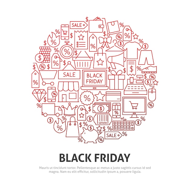 Black friday-kreis-konzept. vektor-illustration des umrissdesigns.