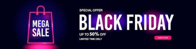 Black friday sale banner modernes neonleuchtbanner mit typografie