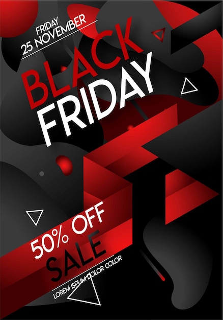 Black friday sale banner poster layout design rote farbe auf dunklem hintergrund