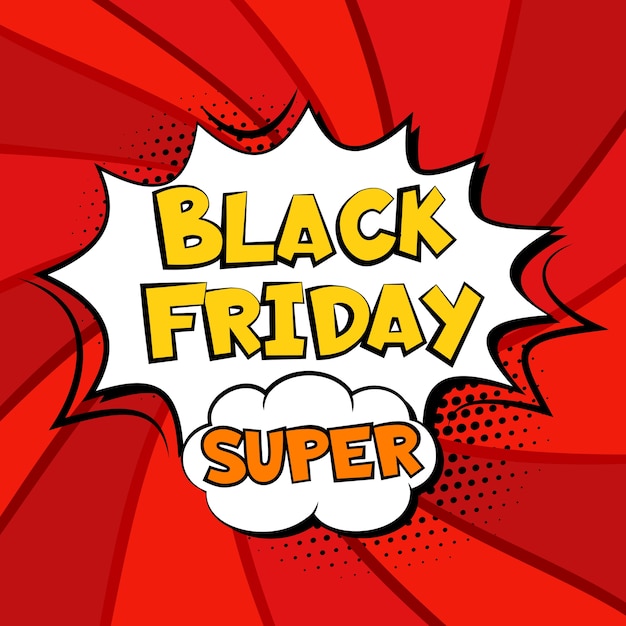 Black Friday Sale Comic Explosion Super Banner Vorlage. Pop-Art-Text
