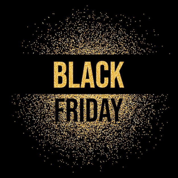 Black Friday Sale Inschrift Text Gold Glitter Hintergrund. Black Friday Shine Gold funkelt.