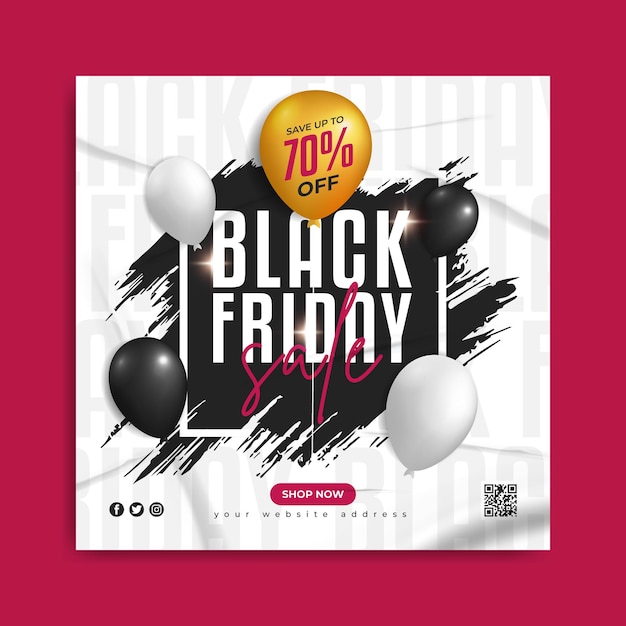 Black friday sale marketing social media post oder web-banner mit realistischem ballon