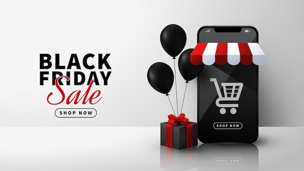 Black Friday Sale mit 3D Smartphone und Ballondekoration