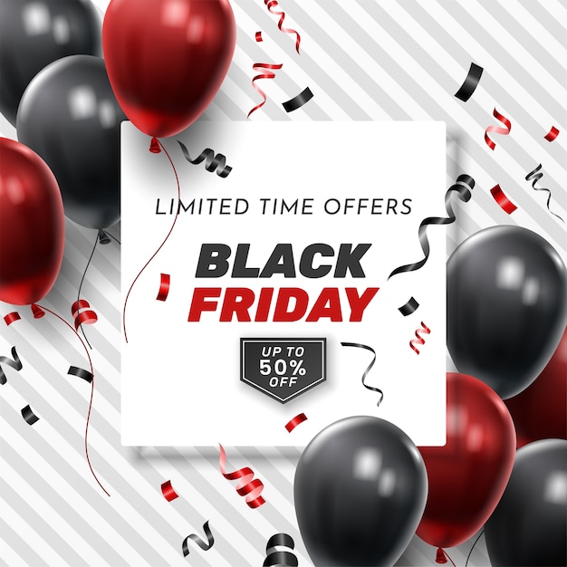 Black Friday Sale mit glänzenden Luftballons