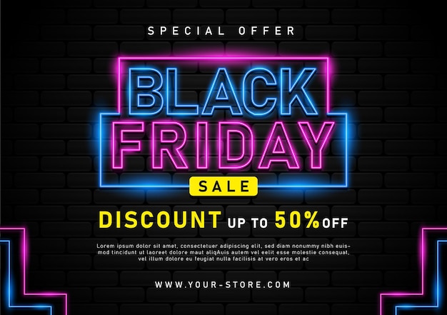 Black friday sale mit neonlichtbanner