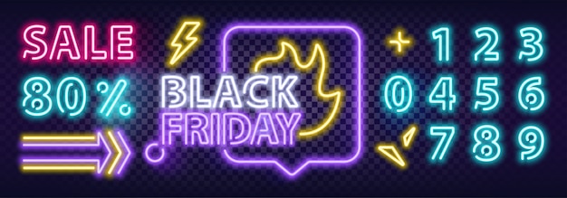 Black friday sale neon buntes banner. neonzeichen des modernen textes.