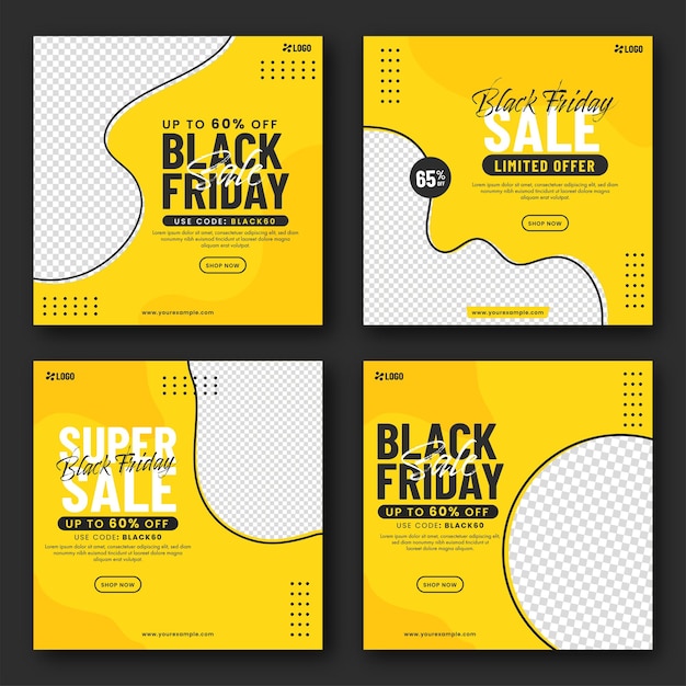 Black friday sale post oder template design mit platz für text oder produkt in vier optionen.