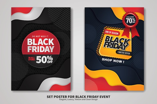 Black friday sale poster-design-set mit hintergrundtextur, elegantem, luxuriösem und sauberem design. vektor-illustration.