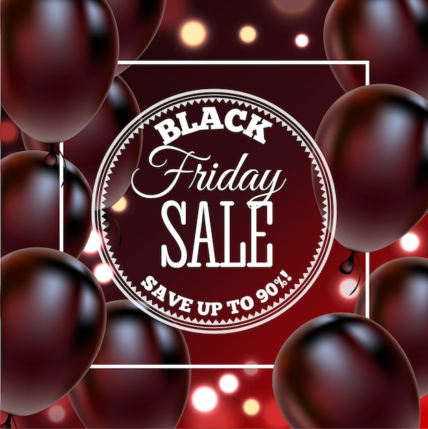 Black friday sale poster mit glänzenden luftballons