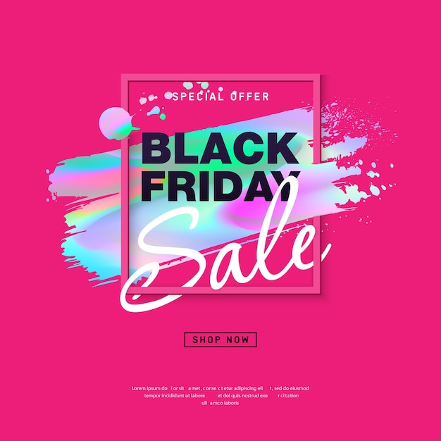 Vektor black friday sale poster mit holographischem pinselstrich