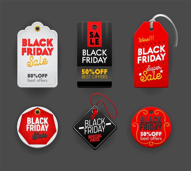 Black friday sale satz tags embleme, etiketten