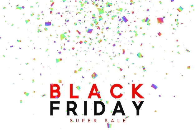 Black-Friday-Super-Sale. Design aus goldenem Konfetti und Serpentin.