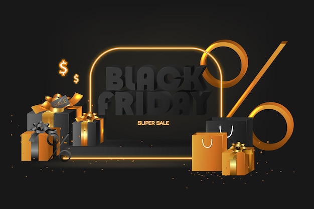 black friday super sale realistische schwarze geschenkboxen realistisches d design bühne podium rund studio gol
