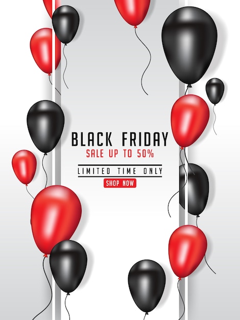 Black friday-verkaufs-plakatillustration mit glänzenden ballonen