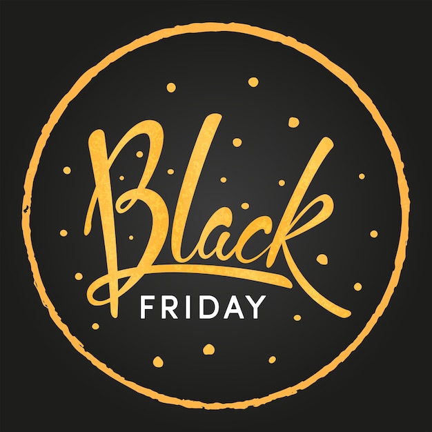 Black Friday-Verkaufsbanner im goldenen Kreis mit Handschrift und goldenen Spritzern Zum Verkauf geeignet