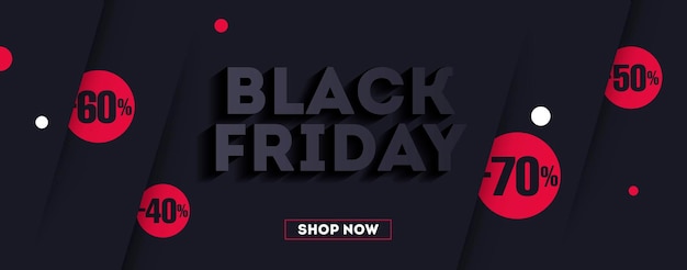 Black friday-verkaufsplakat mit schwarzer typografie und roten rabatten web-banner-vorlage schwarz