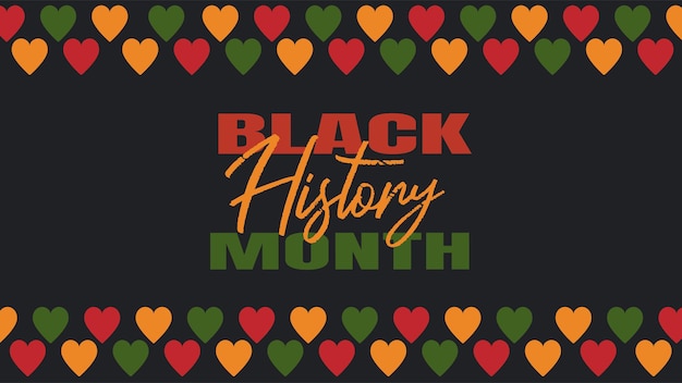 Black history month afroamerikanische feier in den usa grußkarten-banner-design mit herzen