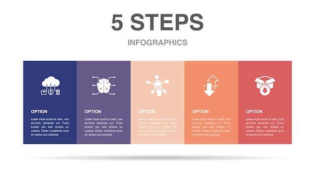 Blacklist internet-content-marketing-spam-abonnentenliste xa-symbole infografik-design-layout-vorlage kreatives präsentationskonzept mit 5 schritten