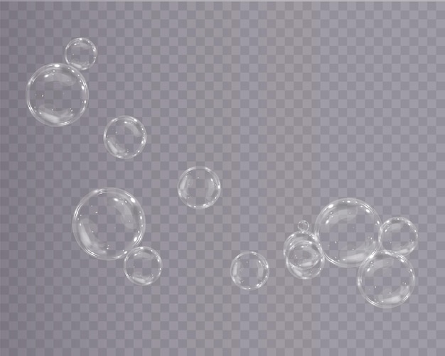 Blase png. set von realistischen seifenblasen. blasen befinden sich auf einem transparenten hintergrund. vektor f