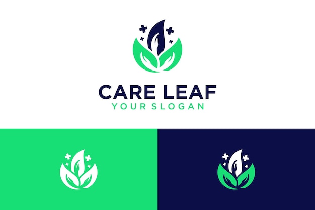 Blatt-logo-design mit sorgfalt oder gesundheit