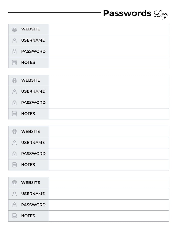 Vektor blatt papier für passwortprotokoll-tracker