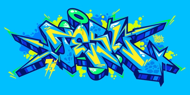 Vektor blau, abstrakt, städtisch, graffiti, straße, kunst, wort, tesl, schriftzug, vektor, illustration