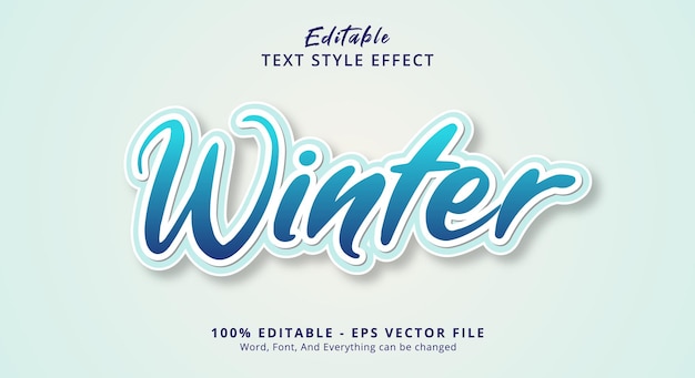 Blau auf weiß winter-textstil-effekt bearbeitbarer texteffekt