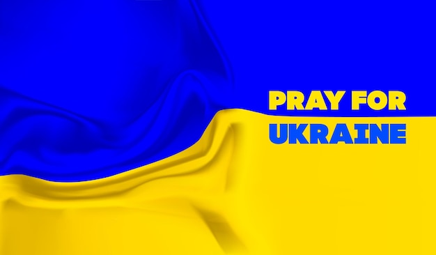 Blau-gelbe ukrainische flagge mit beten für die ukraine-schriftzug stoppen sie die russische aggression gegen die ukraine