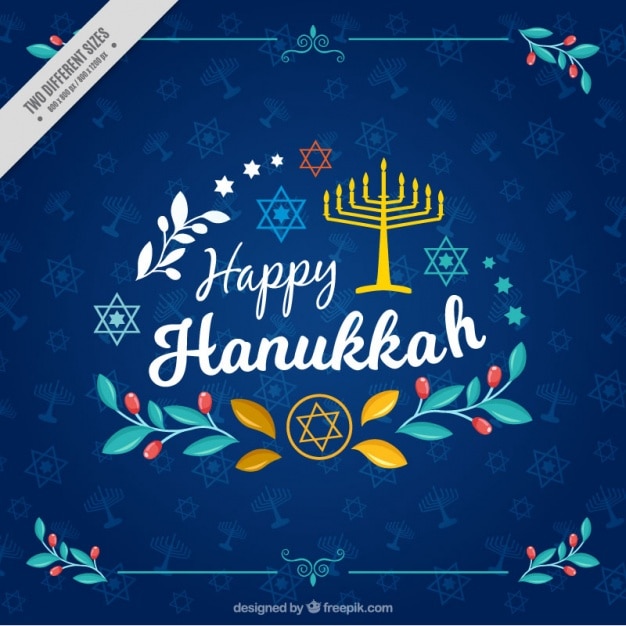 Blau hanukkah hintergrund mit sternen und floralen elementen