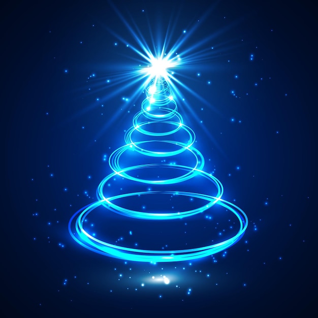 Blau leuchtender weihnachtsbaum, elegante abstrakte neon-weihnachtstanne, vektorillustration.