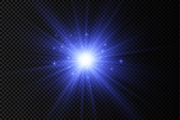 Blau leuchtendes licht platzen leuchtende sterne sonnenstrahlen lichteffekt aufflackern von sonnenschein