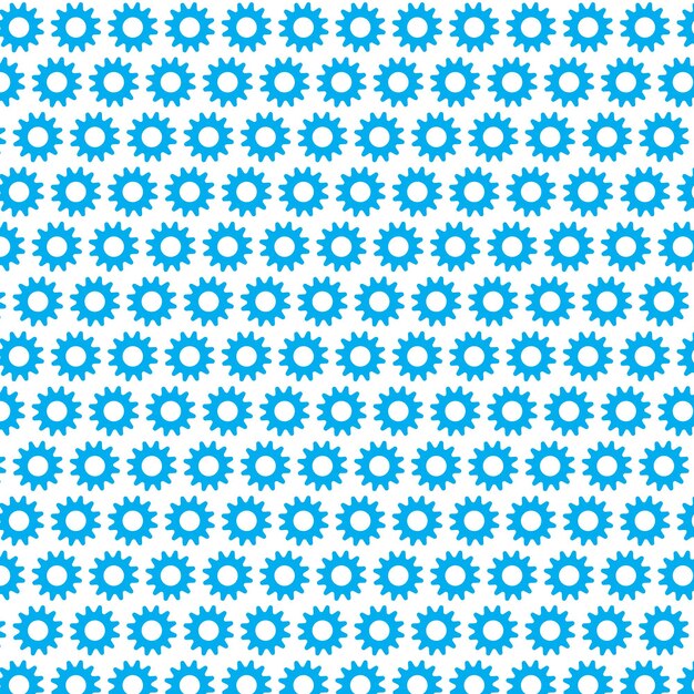 Vektor blau-weißes nahtloses muster mit einer reihe kleiner weißer zahnräder auf weißem hintergrund.