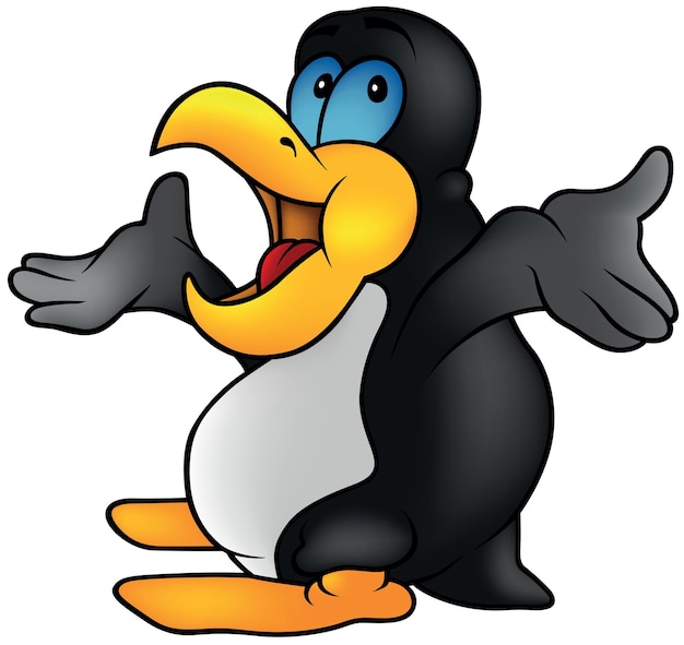 Blauäugiger pinguin mit offenen armen