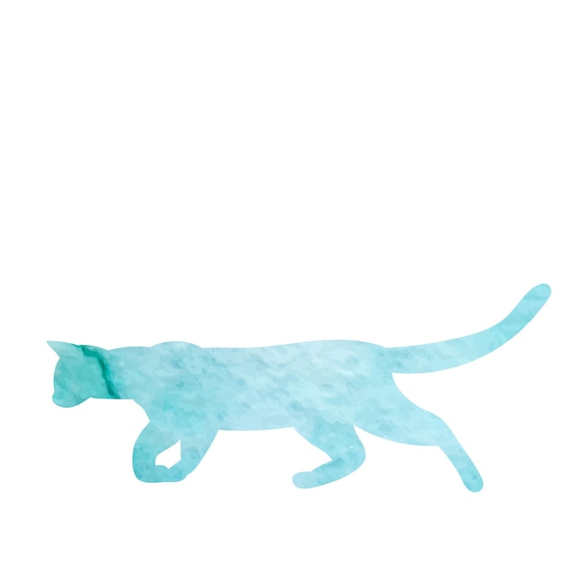 Blaue aquarellsilhouette einer katze