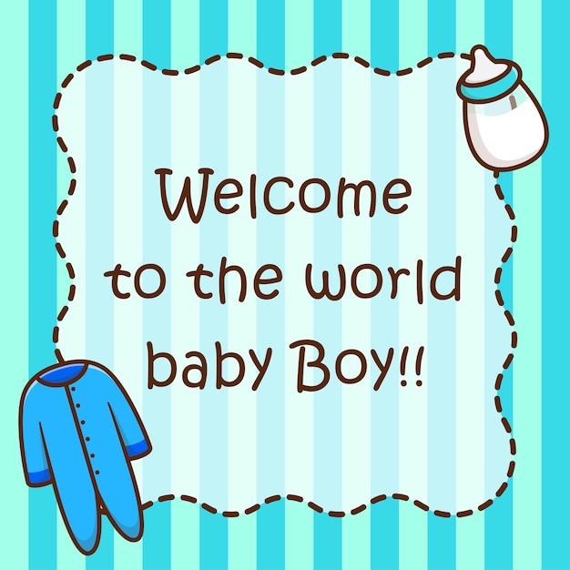 Vektor blaue baby-boy-ankündigung, babyparty-cartoon-vektorillustration