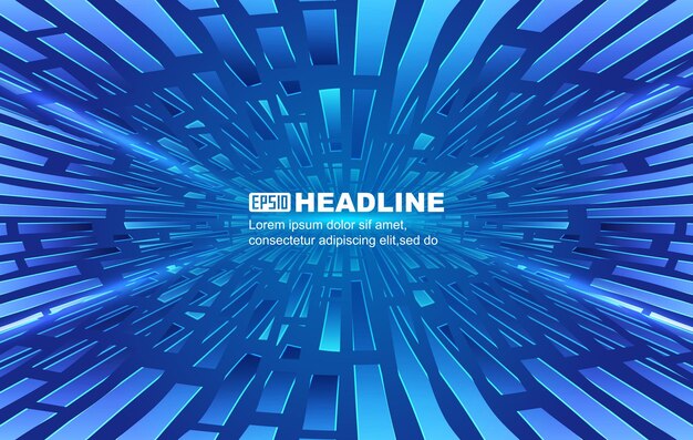 Blaue bandartige Polygone und Linien erstrecken sich vertikal vor einem Vektorhintergrund zukünftiger Technologie