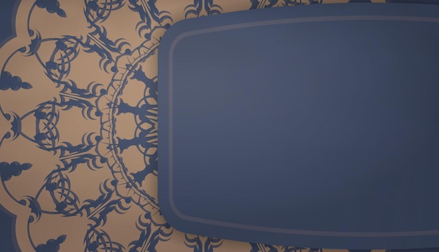 Blaue bannervorlage mit braunem mandalamuster und platz unter ihrem text