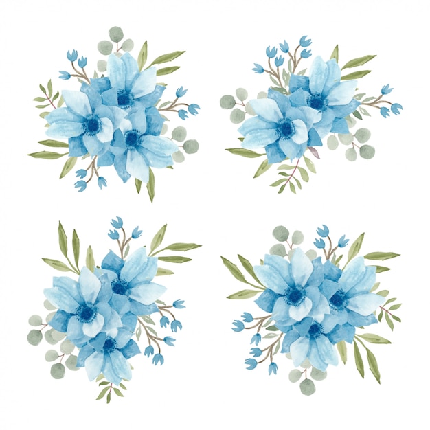 Blaue Blumenanordnungssammlung des Aquarells