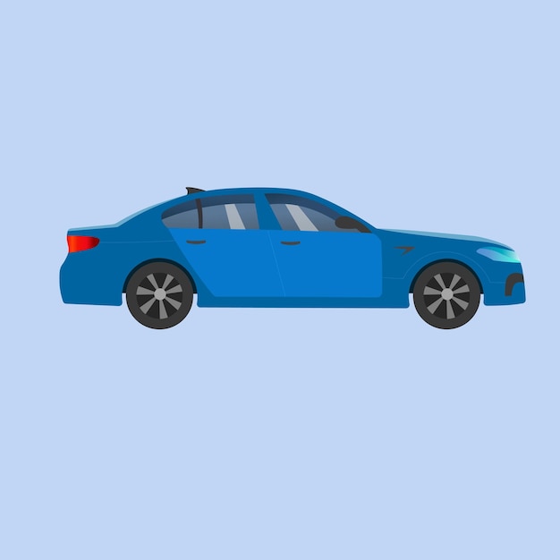 Vektor blaue bmw-vektorautoillustration im hellblauen hintergrund.