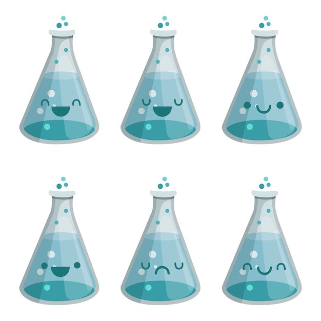 Vektor blaue chemische flaschenillustration kawaii