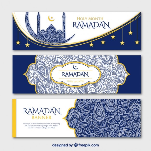 Blaue dekorative ramadan banner mit goldenen details