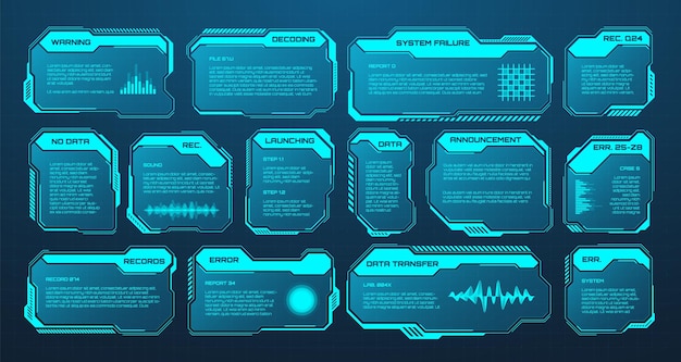 Blaue futuristische hud oder ui elemente scifi benutzeroberfläche textkästchen callouts warnmeldungsrahmen