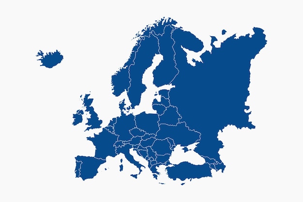 Vektor blaue karte europas mit ländern umriss für präsentationen poster infografiken