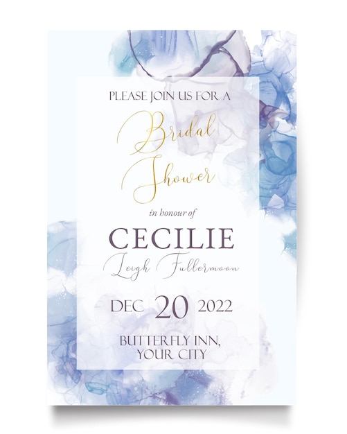 Blaue lila Alkoholtinte mit Goldfolien-Aquarellhochzeits-Brautparty