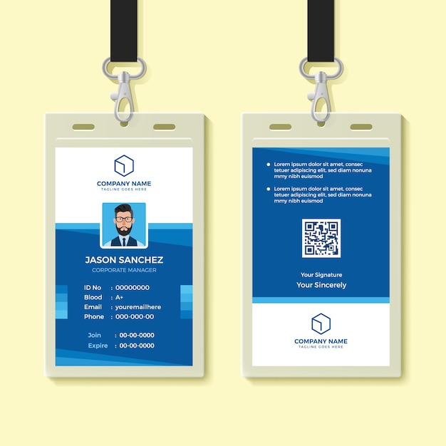 Blaue mitarbeiter id card design-vorlage