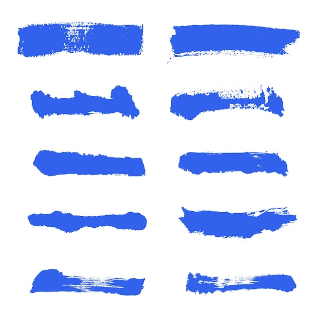 Blaue Pinselstriche Vektor-Pinselset Runde Grunge-Designelemente Lange Textfelder Schmutzig