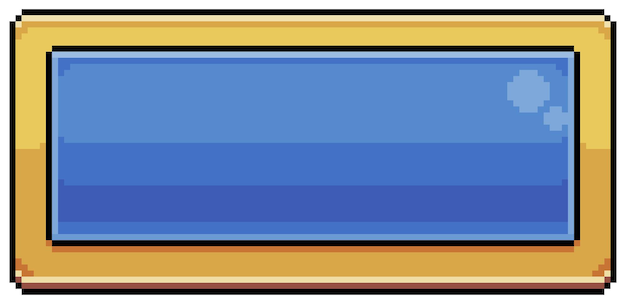 Blaue rechteckige Schaltfläche der Pixelkunst für das Vektorsymbol der App-Spielschnittstelle für das 8-Bit-Spiel